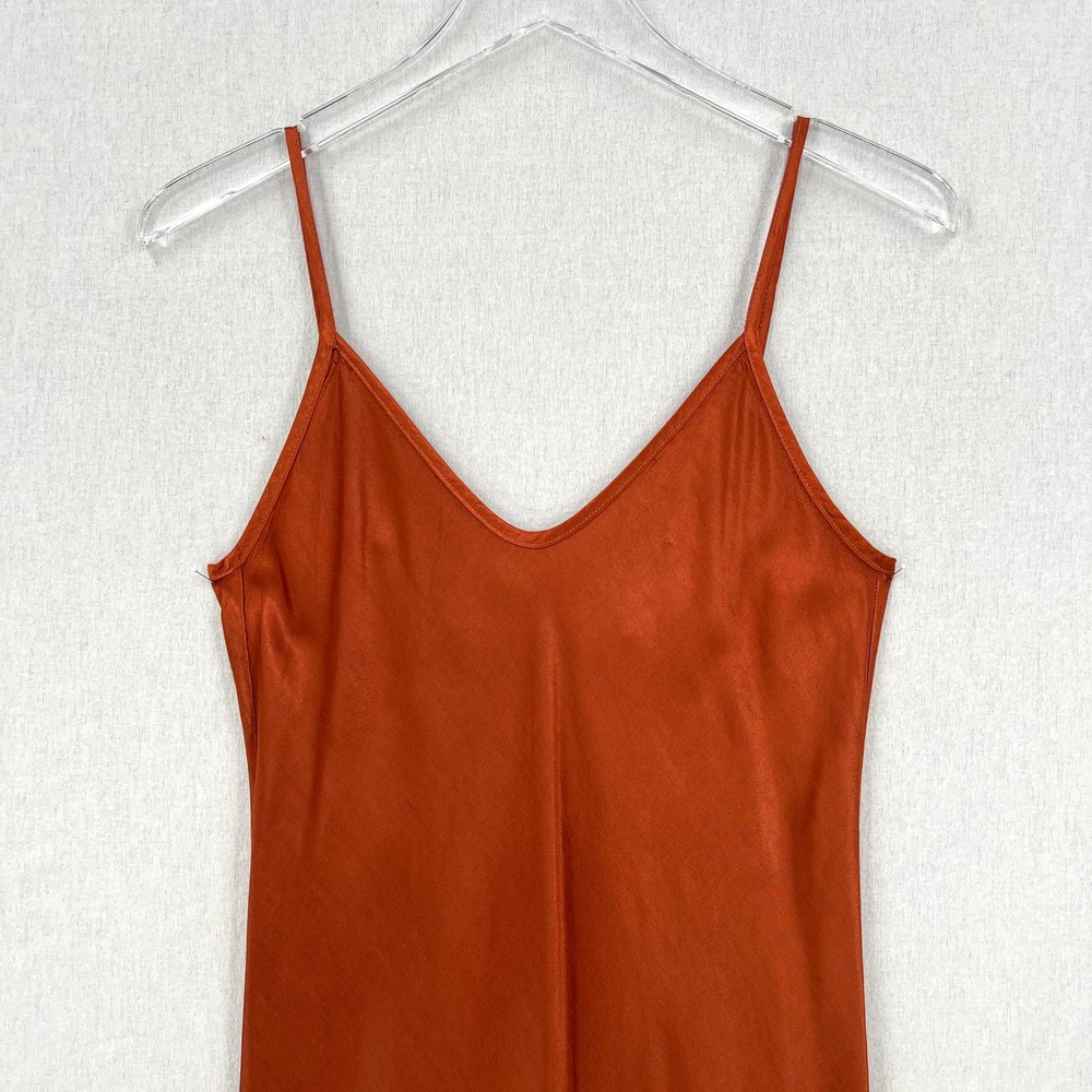 ENZA COSTA Dress Womens XS 0 Rust Satin Bias Slip Maxi Spaghetti Strap NWOT - Picture 5 of 16